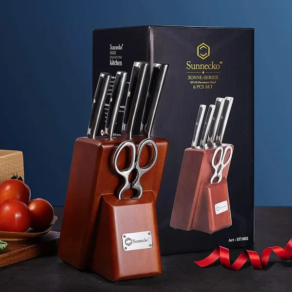 Damascus Knife Set With Block and Whetstone - 2023 Elite-A Series - 7 PCS Set - Image 2