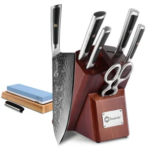 Damascus Knife Set With Block and Whetstone - 2023 Elite-A Series - 7 PCS Set