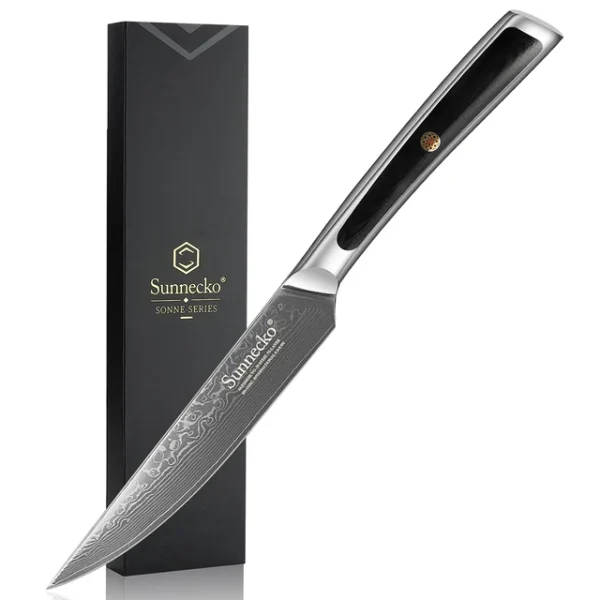 Elite Style 5″ Steak Knife – 67-layer VG10 Damascus (Sunnecko Elite-A Series)