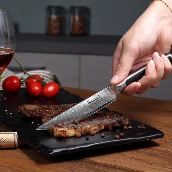 Elite Style 5″ Steak Knife (2 Knives Set) – 67-layer VG10 Damascus (Sunnecko Elite-A Series) - Image 4