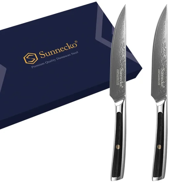 Elite Style 5″ Steak Knife (2 Knives Set) – 67-layer VG10 Damascus (Sunnecko Elite-A Series)
