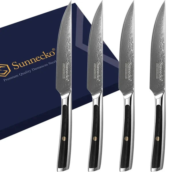 Elite Style 5″ Steak Knife (4 Knives Set) – 67-layer VG10 Damascus (Sunnecko Elite-A Series)
