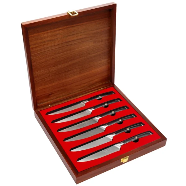 Elite Style 5″ Steak Knife (6 Knives Set + Wooden Box) – 67-layer VG10 Damascus (Sunnecko Elite-A Series) - Image 2